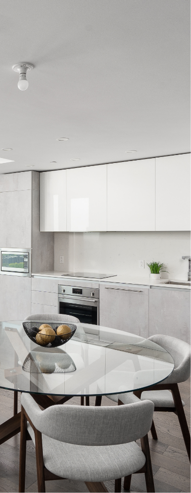 The modern kitchen of a prestigious condo downtown Montreal