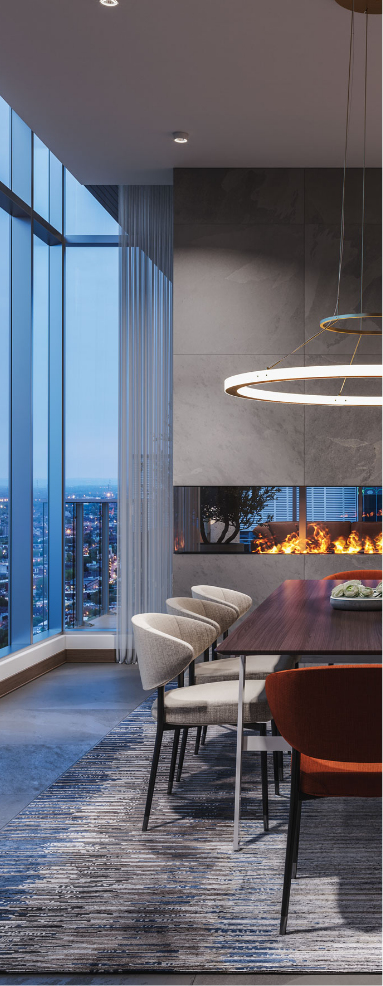 Interior at dusk of a luxury condo in Montreal